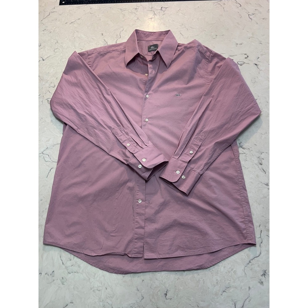 Lacoste Men's Pink Long Sleeve Button Down Shirt Croc Logo Size 42‎